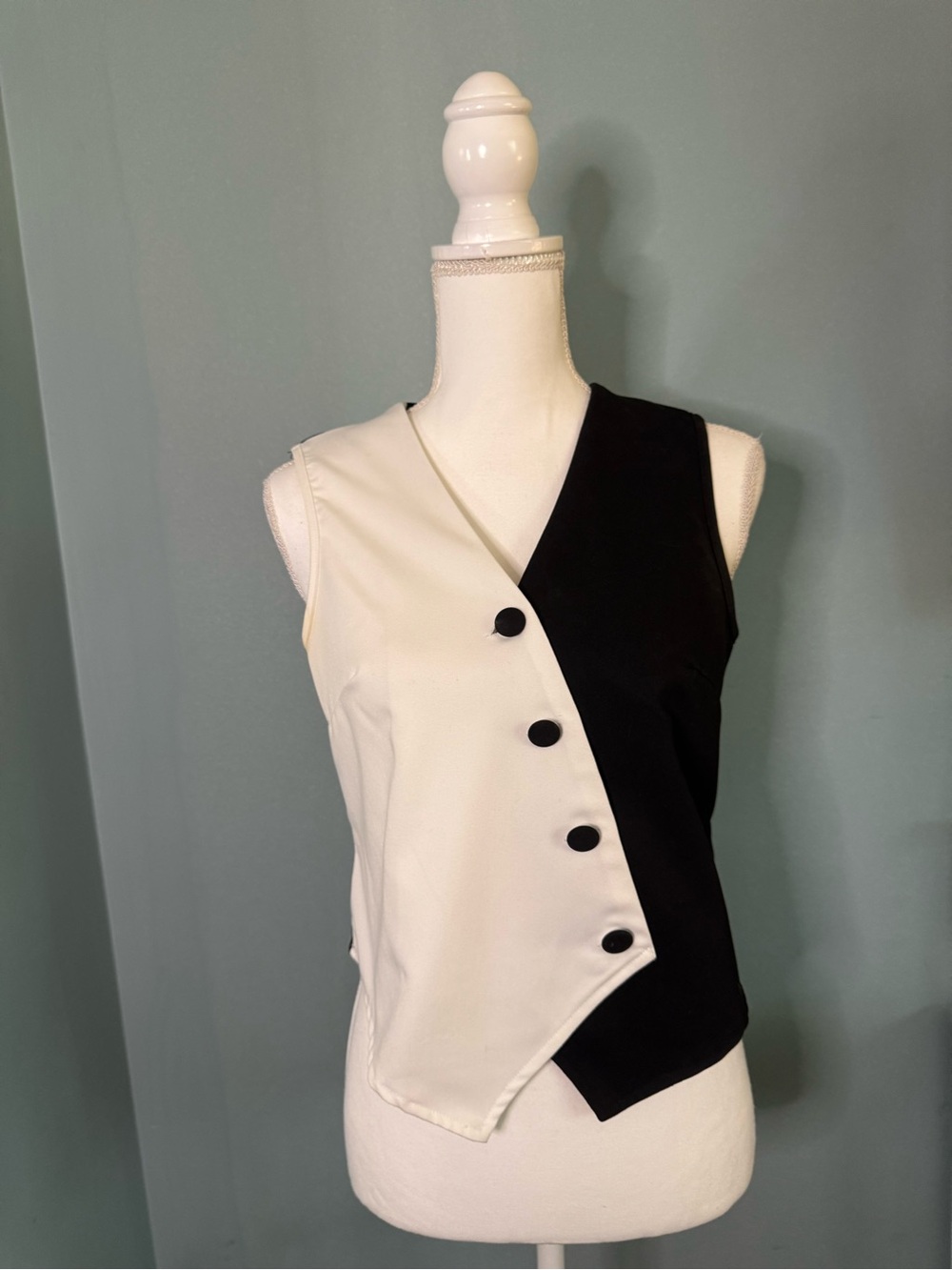 Colorblock Black White Contrast Sleeveless Wrap Top Vest Small Shein S